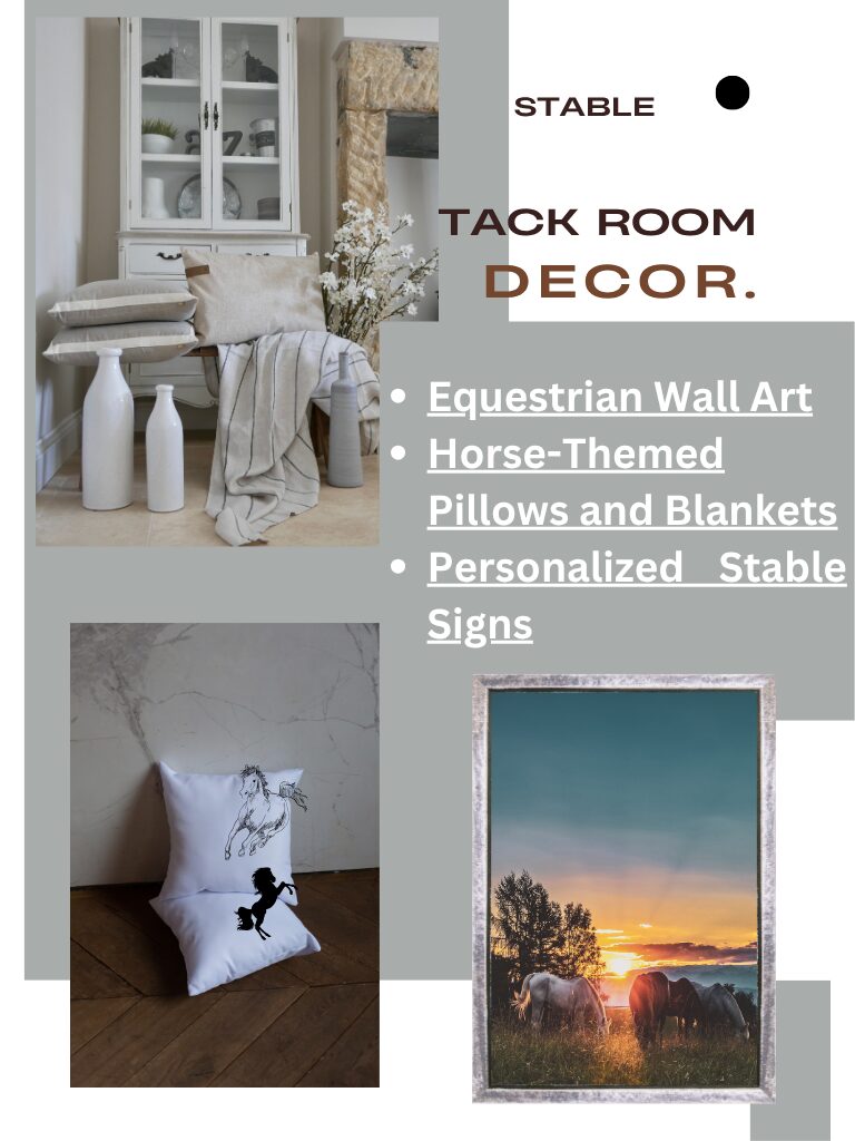 Stable and tack room decor ideas on Amazon including wall art, personalized signs, and equestrian home decor