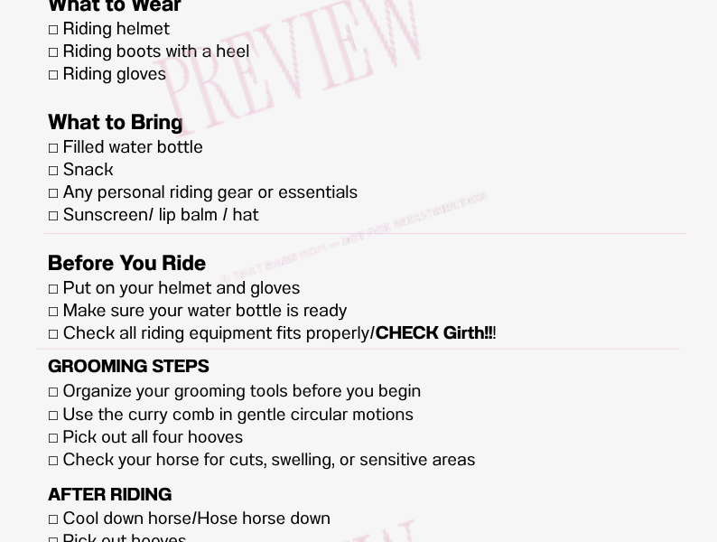 Barn Checklists printable preview with PREVIEW watermark