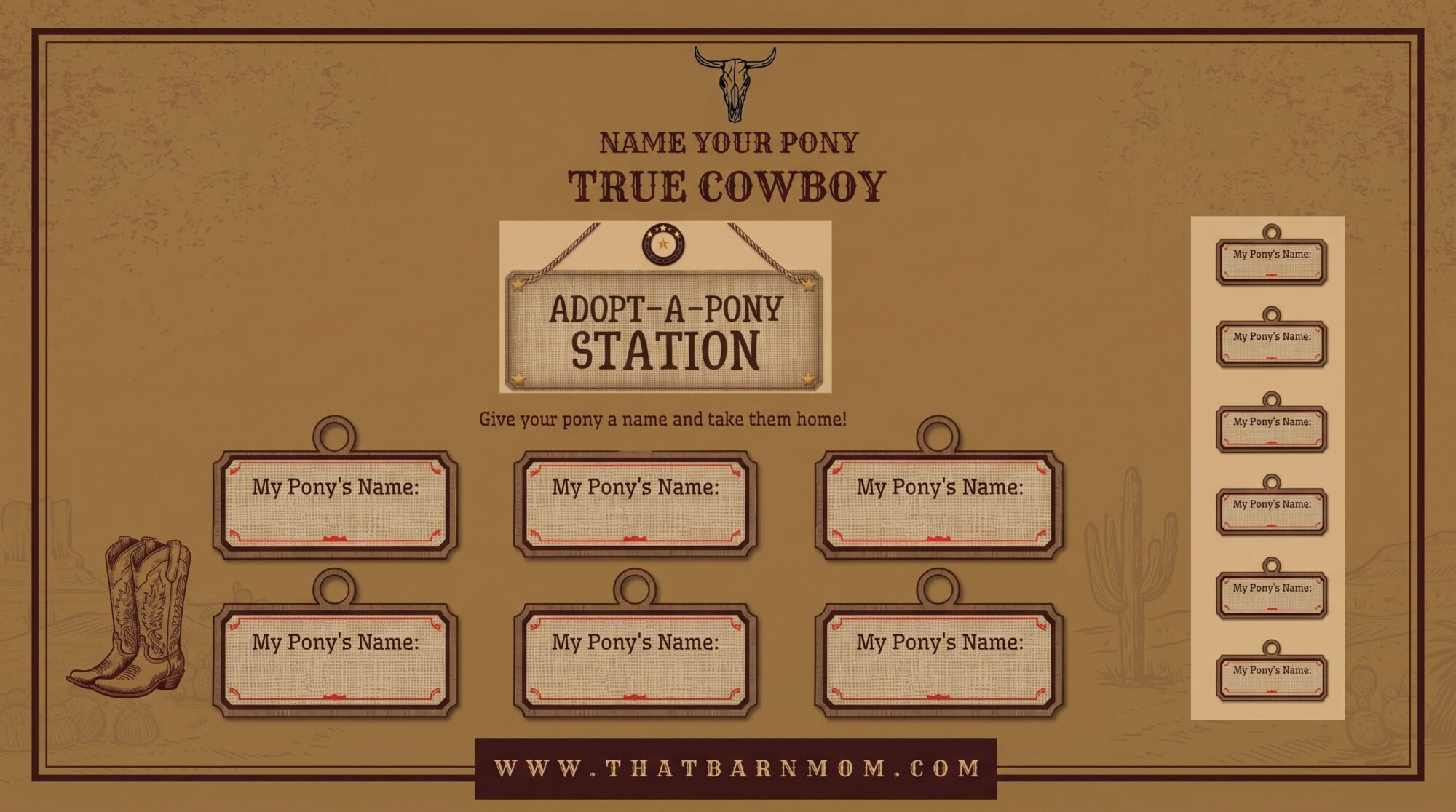 Adopt-a-Pony station name that pony western birthday party printable