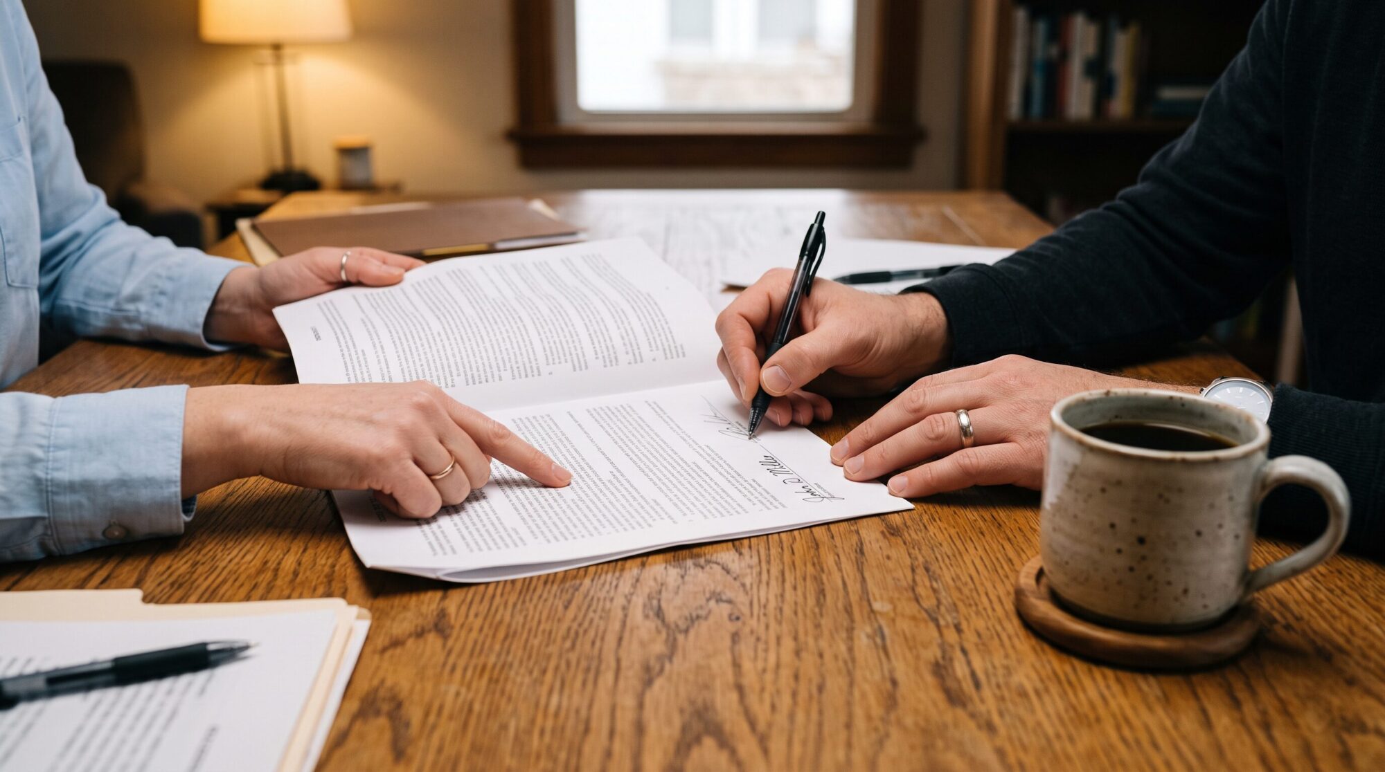 Close-up of hands signing a real estate contract